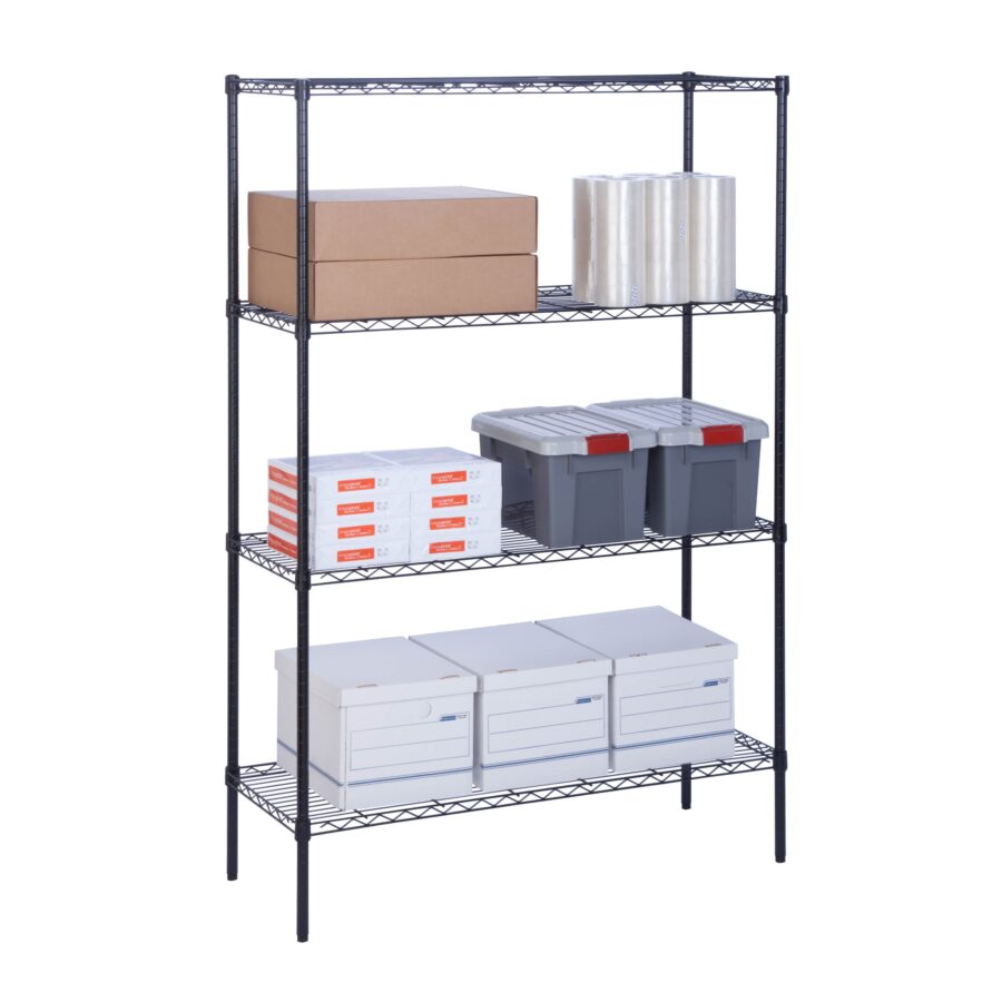 4-Tier Heavy-Duty Shelving with 350-lb Shelf Weight Capacity - Black