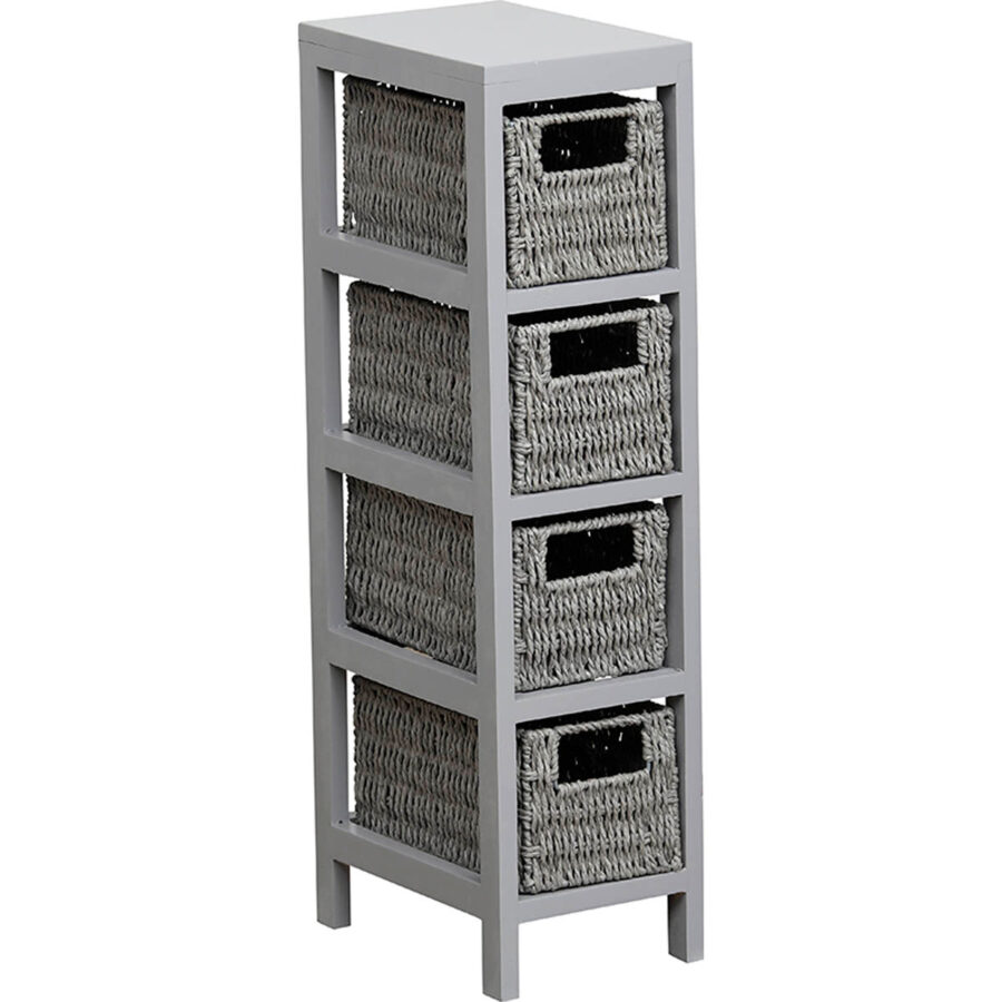 Grey MDF Storage Cabinet with 4 Woven Paper Baskets