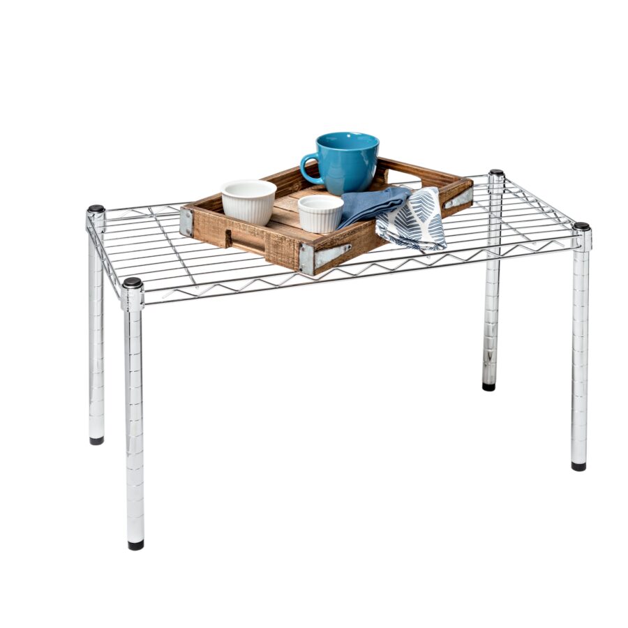 Compact Adjustable Wire Utility Table - Chrome